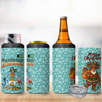 Bahamas Christmas 4 in 1 Can Cooler Tumbler with Teal Palm Pattern Carnival Santa and National Emblem Motif - Wonder Print Shop