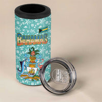 Bahamas Christmas 4 in 1 Can Cooler Tumbler with Teal Palm Pattern Carnival Santa and National Emblem Motif - Wonder Print Shop