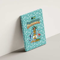 Bahamas Christmas Canvas Wall Art with Teal Palm Pattern Carnival Santa and National Emblem Motif - Wonder Print Shop