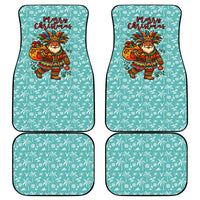 Bahamas Christmas Car Mats with Teal Palm Pattern Carnival Santa and National Emblem Motif - Wonder Print Shop