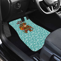Bahamas Christmas Car Mats with Teal Palm Pattern Carnival Santa and National Emblem Motif - Wonder Print Shop