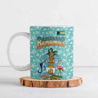 Bahamas Christmas Ceramic Mug with Teal Palm Pattern Carnival Santa and National Emblem Motif - Wonder Print Shop