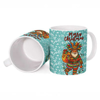 Bahamas Christmas Ceramic Mug with Teal Palm Pattern Carnival Santa and National Emblem Motif - Wonder Print Shop