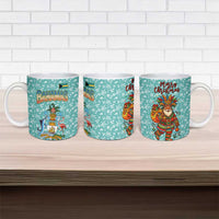 Bahamas Christmas Ceramic Mug with Teal Palm Pattern Carnival Santa and National Emblem Motif - Wonder Print Shop