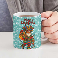 Bahamas Christmas Ceramic Mug with Teal Palm Pattern Carnival Santa and National Emblem Motif - Wonder Print Shop