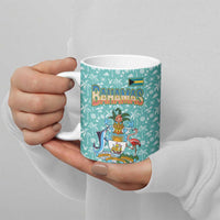 Bahamas Christmas Ceramic Mug with Teal Palm Pattern Carnival Santa and National Emblem Motif - Wonder Print Shop