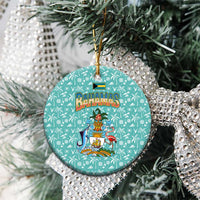 Bahamas Christmas Ceramic Ornament with Teal Palm Pattern Carnival Santa and National Emblem Motif - Wonder Print Shop