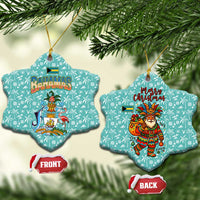 Bahamas Christmas Ceramic Ornament with Teal Palm Pattern Carnival Santa and National Emblem Motif - Wonder Print Shop