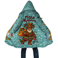 Bahamas Christmas Cloak with Teal Palm Pattern Carnival Santa and National Emblem Motif - Wonder Print Shop