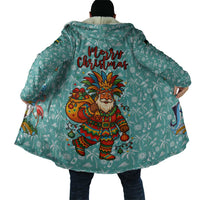 Bahamas Christmas Cloak with Teal Palm Pattern Carnival Santa and National Emblem Motif - Wonder Print Shop