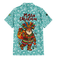 Bahamas Christmas Family Matching Mermaid Dress and Hawaiian Shirt with Teal Palm Pattern Carnival Santa and National Emblem Motif - Wonder Print Shop