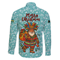 Bahamas Christmas Family Matching Off The Shoulder Long Sleeve Dress and Hawaiian Shirt with Teal Palm Pattern Carnival Santa and National Emblem Motif - Wonder Print Shop