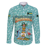 Bahamas Christmas Family Matching Off Shoulder Short Dress and Hawaiian Shirt with Teal Palm Pattern Carnival Santa and National Emblem Motif - Wonder Print Shop