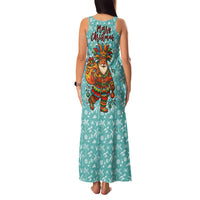 Bahamas Christmas Family Matching Tank Maxi Dress and Hawaiian Shirt with Teal Palm Pattern Carnival Santa and National Emblem Motif - Wonder Print Shop