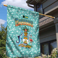 Bahamas Christmas Garden Flag with Teal Palm Pattern Carnival Santa and National Emblem Motif - Wonder Print Shop