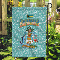 Bahamas Christmas Garden Flag with Teal Palm Pattern Carnival Santa and National Emblem Motif - Wonder Print Shop