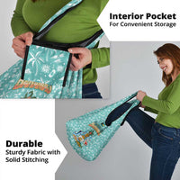 Bahamas Christmas Grocery Bag with Teal Palm Pattern Carnival Santa and National Emblem Motif - Wonder Print Shop