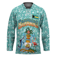 Bahamas Christmas Hockey Jersey with Teal Palm Pattern Carnival Santa and National Emblem Motif - Wonder Print Shop