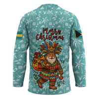 Bahamas Christmas Hockey Jersey with Teal Palm Pattern Carnival Santa and National Emblem Motif - Wonder Print Shop