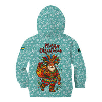 Bahamas Christmas Kid Hoodie with Teal Palm Pattern Carnival Santa and National Emblem Motif - Wonder Print Shop