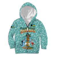 Bahamas Christmas Kid Hoodie with Teal Palm Pattern Carnival Santa and National Emblem Motif - Wonder Print Shop
