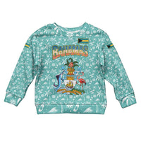 Bahamas Christmas Kid Ugly Christmas Sweater with Teal Palm Pattern Carnival Santa and National Emblem Motif - Wonder Print Shop