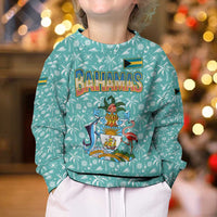 Bahamas Christmas Kid Ugly Christmas Sweater with Teal Palm Pattern Carnival Santa and National Emblem Motif - Wonder Print Shop
