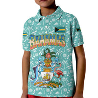 Bahamas Christmas Kid Polo Shirt with Teal Palm Pattern Carnival Santa and National Emblem Motif - Wonder Print Shop