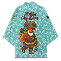 Bahamas Christmas Kimono with Teal Palm Pattern Carnival Santa and National Emblem Motif - Wonder Print Shop