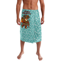 Bahamas Christmas Lavalava with Teal Palm Pattern Carnival Santa and National Emblem Motif - Wonder Print Shop