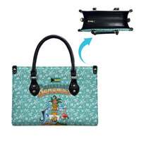 Bahamas Christmas Leather Bag with Teal Palm Pattern Carnival Santa and National Emblem Motif - Wonder Print Shop