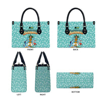 Bahamas Christmas Leather Bag with Teal Palm Pattern Carnival Santa and National Emblem Motif - Wonder Print Shop