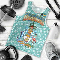 Bahamas Christmas Men Tank Top with Teal Palm Pattern Carnival Santa and National Emblem Motif - Wonder Print Shop