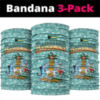 Bahamas Christmas Neck Gaiter with Teal Palm Pattern Carnival Santa and National Emblem Motif - Wonder Print Shop