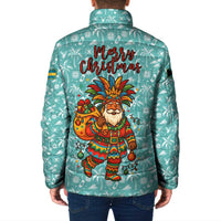 Bahamas Christmas Padded Jacket with Teal Palm Pattern Carnival Santa and National Emblem Motif - Wonder Print Shop