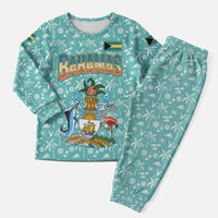Bahamas Christmas Pajama Set with Teal Palm Pattern Carnival Santa and National Emblem Motif - Wonder Print Shop