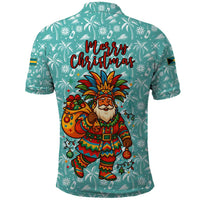 Bahamas Christmas Polo Shirt with Teal Palm Pattern Carnival Santa and National Emblem Motif - Wonder Print Shop