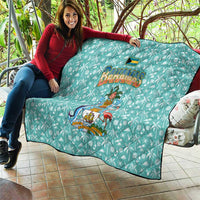 Bahamas Christmas Quilt with Teal Palm Pattern Carnival Santa and National Emblem Motif - Wonder Print Shop