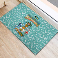 Bahamas Christmas Rubber Doormat with Teal Palm Pattern Carnival Santa and National Emblem Motif - Wonder Print Shop