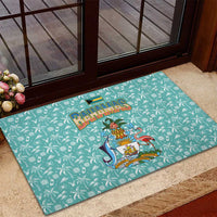 Bahamas Christmas Rubber Doormat with Teal Palm Pattern Carnival Santa and National Emblem Motif - Wonder Print Shop