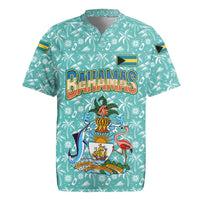 Bahamas Christmas Rugby Jersey with Teal Palm Pattern Carnival Santa and National Emblem Motif - Wonder Print Shop