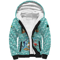 Bahamas Christmas Sherpa Hoodie with Teal Palm Pattern Carnival Santa and National Emblem Motif - Wonder Print Shop