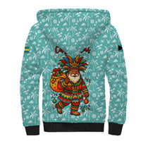Bahamas Christmas Sherpa Hoodie with Teal Palm Pattern Carnival Santa and National Emblem Motif - Wonder Print Shop