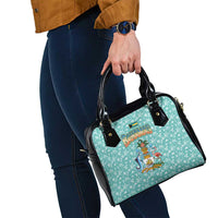 Bahamas Christmas Shoulder Handbag with Teal Palm Pattern Carnival Santa and National Emblem Motif - Wonder Print Shop
