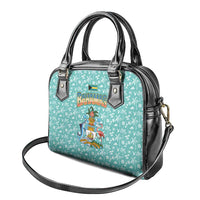 Bahamas Christmas Shoulder Handbag with Teal Palm Pattern Carnival Santa and National Emblem Motif - Wonder Print Shop
