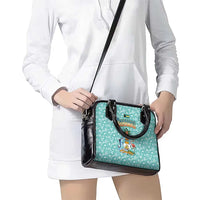 Bahamas Christmas Shoulder Handbag with Teal Palm Pattern Carnival Santa and National Emblem Motif - Wonder Print Shop
