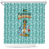 Bahamas Christmas Shower Curtain with Teal Palm Pattern Carnival Santa and National Emblem Motif - Wonder Print Shop