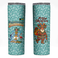 Bahamas Christmas Skinny Tumbler with Teal Palm Pattern Carnival Santa and National Emblem Motif - Wonder Print Shop