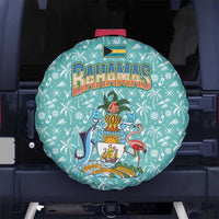 Bahamas Christmas Spare Tire Cover with Teal Palm Pattern Carnival Santa and National Emblem Motif - Wonder Print Shop