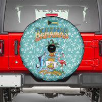 Bahamas Christmas Spare Tire Cover with Teal Palm Pattern Carnival Santa and National Emblem Motif - Wonder Print Shop